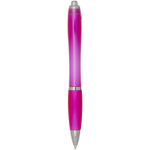 Bolígrafo de plástico reciclado con empuñadura tinta negra color rosa segunda vista trasera