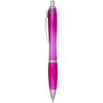 Bolígrafo de plástico reciclado con empuñadura tinta negra color rosa vista lateral