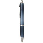 Bolígrafo de plástico reciclado con empuñadura tinta negra color azul bondi vista lateral