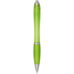 Bolígrafo de plástico reciclado con empuñadura tinta negra color verde lima segunda vista trasera