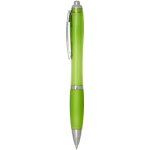 Bolígrafo de plástico reciclado con empuñadura tinta negra color verde lima vista lateral