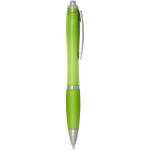 Bolígrafo de plástico reciclado con empuñadura tinta negra color verde lima segunda vista lateral