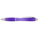 Bolígrafo de plástico reciclado con empuñadura tinta negra color morado segunda vista frontal