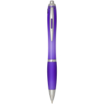 Bolígrafo de plástico reciclado con empuñadura tinta negra color morado