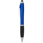 Bolígrafo giratorio con lápiz óptico y agarre suave tinta azul color azul real vista lateral