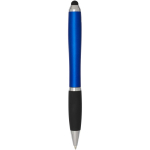 Bolígrafo giratorio con lápiz óptico y agarre suave de tinta negra color azul real segunda vista trasera