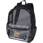 Mochila reciclada de malla transparente con bolsillo frontal 18L color negro vista impresión serigrafía