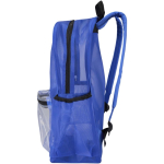 Mochila reciclada de malla transparente con bolsillo frontal 18L color azul real vista lateral