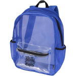 Mochila reciclada de malla transparente con bolsillo frontal 18L color azul real vista impresión serigrafía