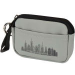 Cartera con anilla de piel sintética reciclada y cremallera color gris vista impresión transfer