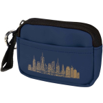 Cartera con anilla de piel sintética reciclada y cremallera color azul marino vista impresión transfer