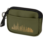Cartera con anilla de piel sintética reciclada y cremallera color verde oscuro vista impresión transfer