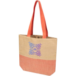 Bolsa de paja tejida con botón magnético y base ancha 10L color caoba