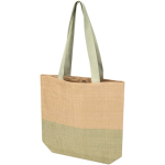 Bolsa de paja tejida con botón magnético y base ancha 10L color verde jaspeado