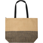 Bolsa de papel de paja tejida con cremallera y base, capacidad 21L color negro segunda vista frontal