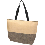 Bolsa de papel de paja tejida con cremallera y base, capacidad 21L color negro