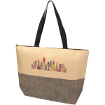 Bolsa de papel de paja tejida con cremallera y base, capacidad 21L color negro