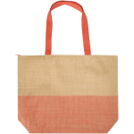 Bolsa de papel de paja tejida con cremallera y base, capacidad 21L color caoba segunda vista frontal