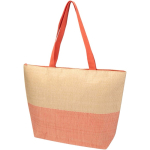 Bolsa de papel de paja tejida con cremallera y base, capacidad 21L color caoba