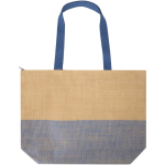Bolsa de papel de paja tejida con cremallera y base, capacidad 21L color azul marino segunda vista frontal