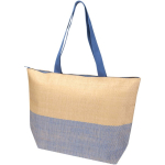Bolsa de papel de paja tejida con cremallera y base, capacidad 21L color azul marino