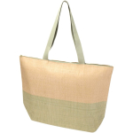 Bolsa de papel de paja tejida con cremallera y base, capacidad 21L color verde jaspeado
