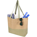 Bolsa de papel de paja tejida con cremallera y base, capacidad 21L color verde jaspeado segunda vista
