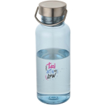 Botella de agua con tapa rosca y asa acero inoxidable 600ml color azul claro vista impresión tampografía