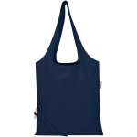 Bolsa tote plegable con cordón de algodón reciclado 140 g/m2 color azul marino segunda vista frontal