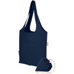Bolsa tote plegable con cordón de algodón reciclado 140 g/m2 color azul marino