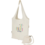Bolsa tote plegable con cordón de algodón reciclado 140 g/m2 color natural