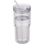Vaso de doble pared con tapa giratoria y pajita incorporada 480ml color transparente