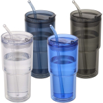 Vaso de doble pared con tapa giratoria y pajita incorporada 480ml color transparente segunda vista varios colores