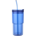 Vaso de doble pared con tapa giratoria y pajita incorporada 480ml color azul real segunda vista frontal