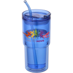 Vaso de doble pared con tapa giratoria y pajita incorporada 480ml color azul real