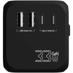 Adaptador de viaje personalizable con carga rápida 33W GaN color negro segunda vista trasera