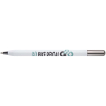 Bolígrafo de aluminio reciclado con mecanismo giratorio en tinta negra color blanco vista con logo