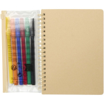 Set de cuaderno y rotuladores con bolsillo transparente B6 color natural segunda vista frontal