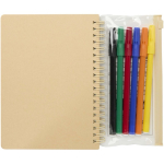 Set de cuaderno y rotuladores con bolsillo transparente B6 color natural segunda vista trasera