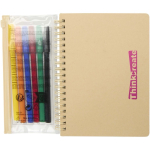 Set de cuaderno y rotuladores con bolsillo transparente B6 color natural vista impresión tampografía
