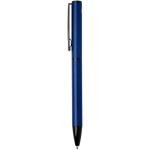 Bolígrafo de aluminio reciclado con mecanismo giratorio tinta azul color azul marino vista lateral