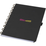 Agenda con cubierta de piel sintética y sistema de discos color negro vista impresión tampografía