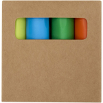Set de mini rotuladores fluorescentes 4 colores en caja kraft color multicolor segunda vista con caja