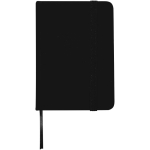 Cuaderno tapa dura con cierre elástico y piel sintética A7 hojas a rayas color negro segunda vista frontal