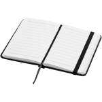 Cuaderno tapa dura con cierre elástico y piel sintética A7 hojas a rayas color negro segunda vista