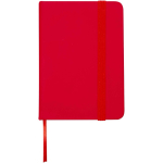 Cuaderno tapa dura con cierre elástico y piel sintética A7 hojas a rayas color rojo segunda vista frontal