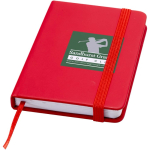 Cuaderno tapa dura con cierre elástico y piel sintética A7 hojas a rayas color rojo vista impresión tampografía