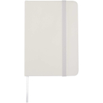 Cuaderno tapa dura con cierre elástico y piel sintética A7 hojas a rayas color blanco segunda vista frontal