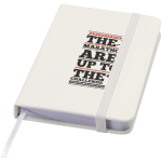 Cuaderno tapa dura con cierre elástico y piel sintética A7 hojas a rayas color blanco vista impresión tampografía