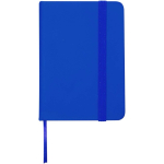 Cuaderno tapa dura con cierre elástico y piel sintética A7 hojas a rayas color azul real segunda vista frontal